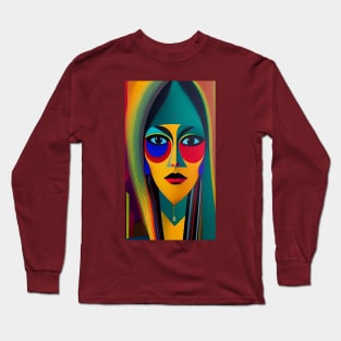 Vintage Abstract Art - Retro Geometric Pattern Face - MAff5 - Modern Art Long Sleeve T-Shirt